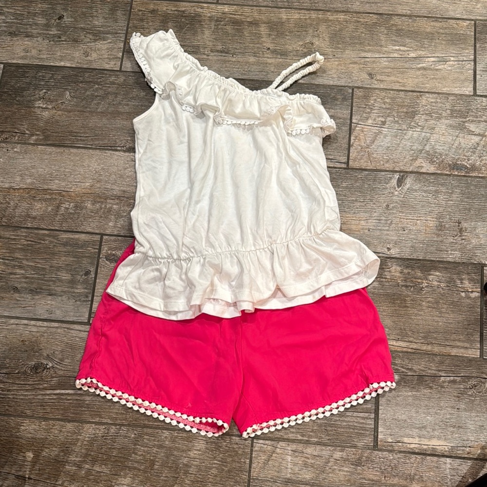 Kids White and Pink Ruffle Matching Set
